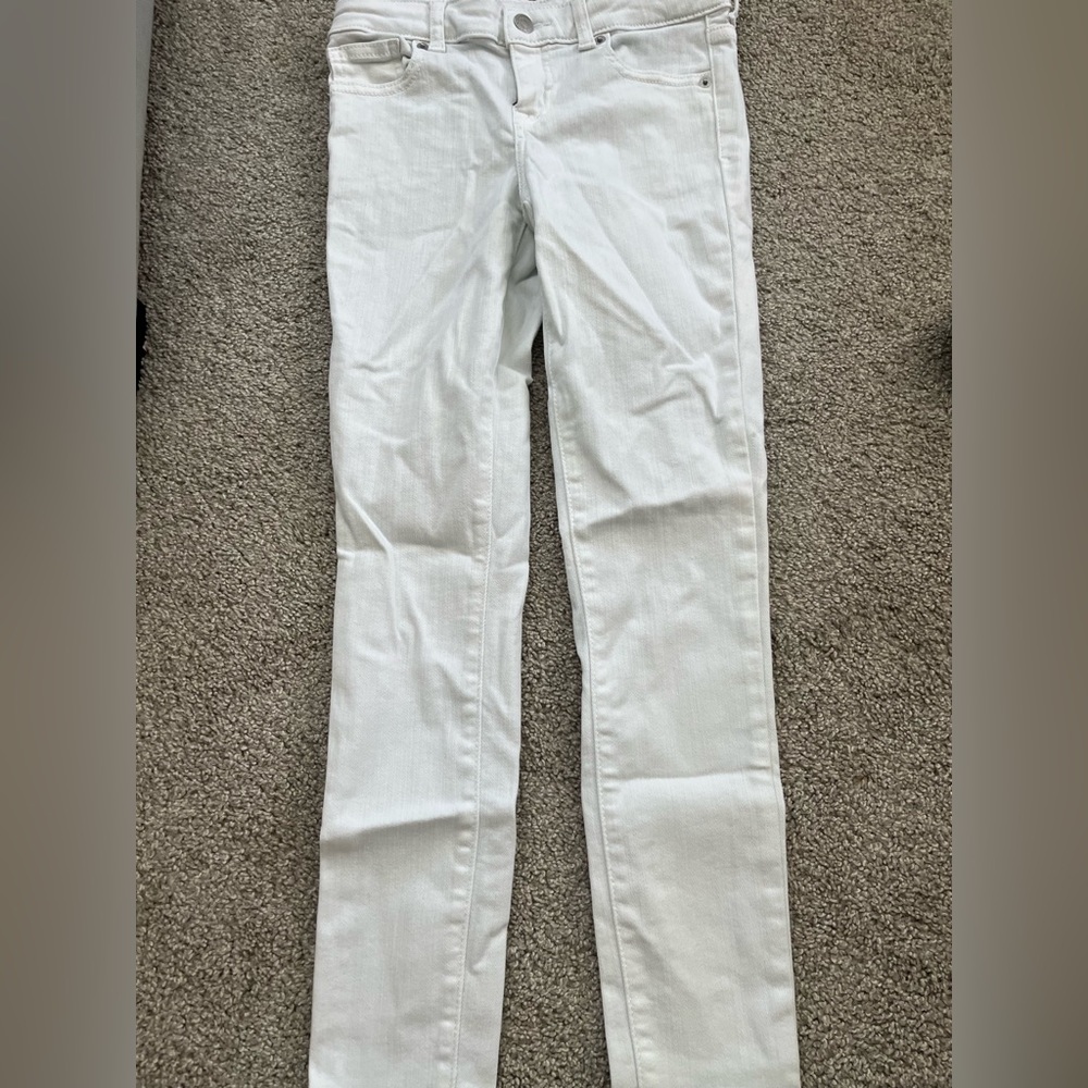 White jeans. Size 12. Cat and Jacket.